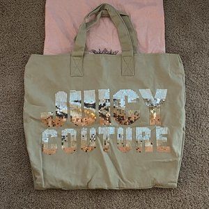 JUICY COUTURE Sequin Logo Canvas Tote Bag Taupe